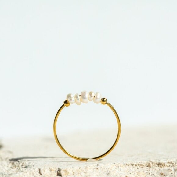 Dainty Pearl Ring Freshwater Pearl Gold Ring Waterproof Gold Ring Stacking ring - Picture 7 of 10